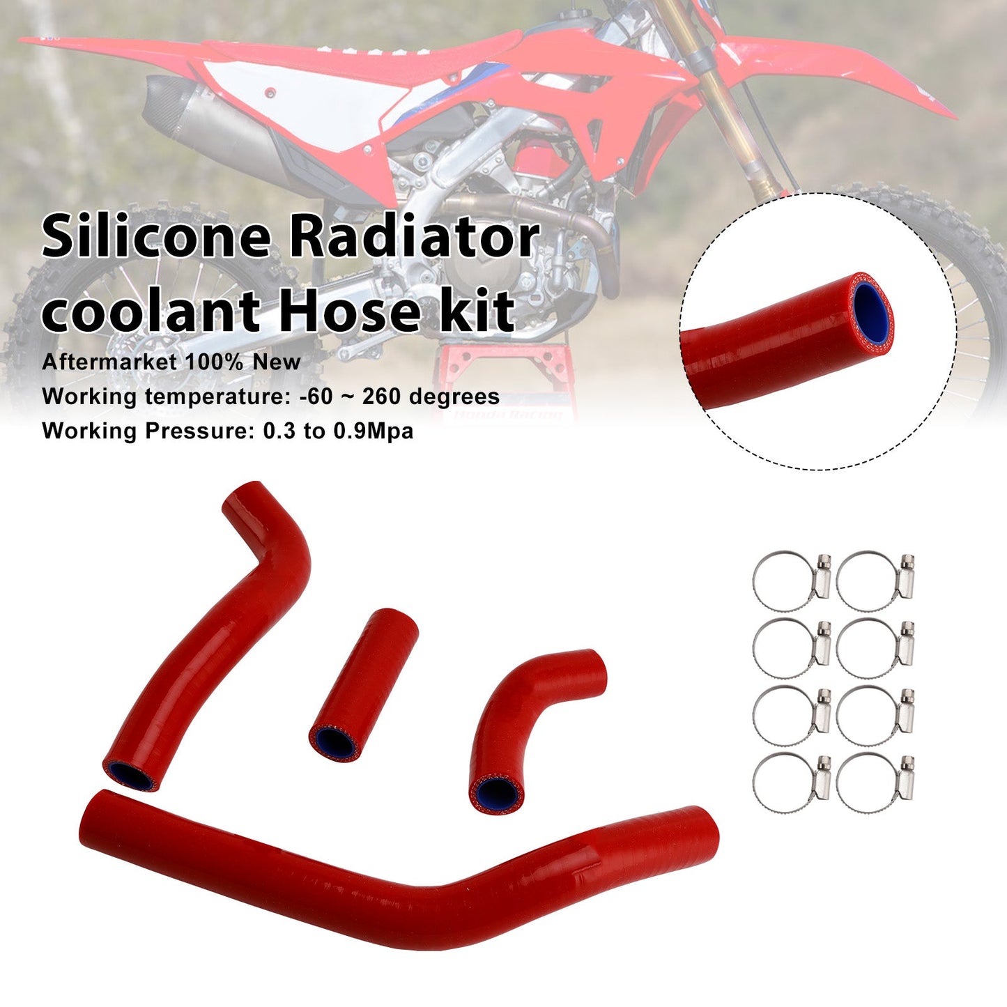 Kit di tubi flessibili in silicone per il liquido di raffreddamento del radiatore, compatibile con Honda CRF450R RX RWE 21-25