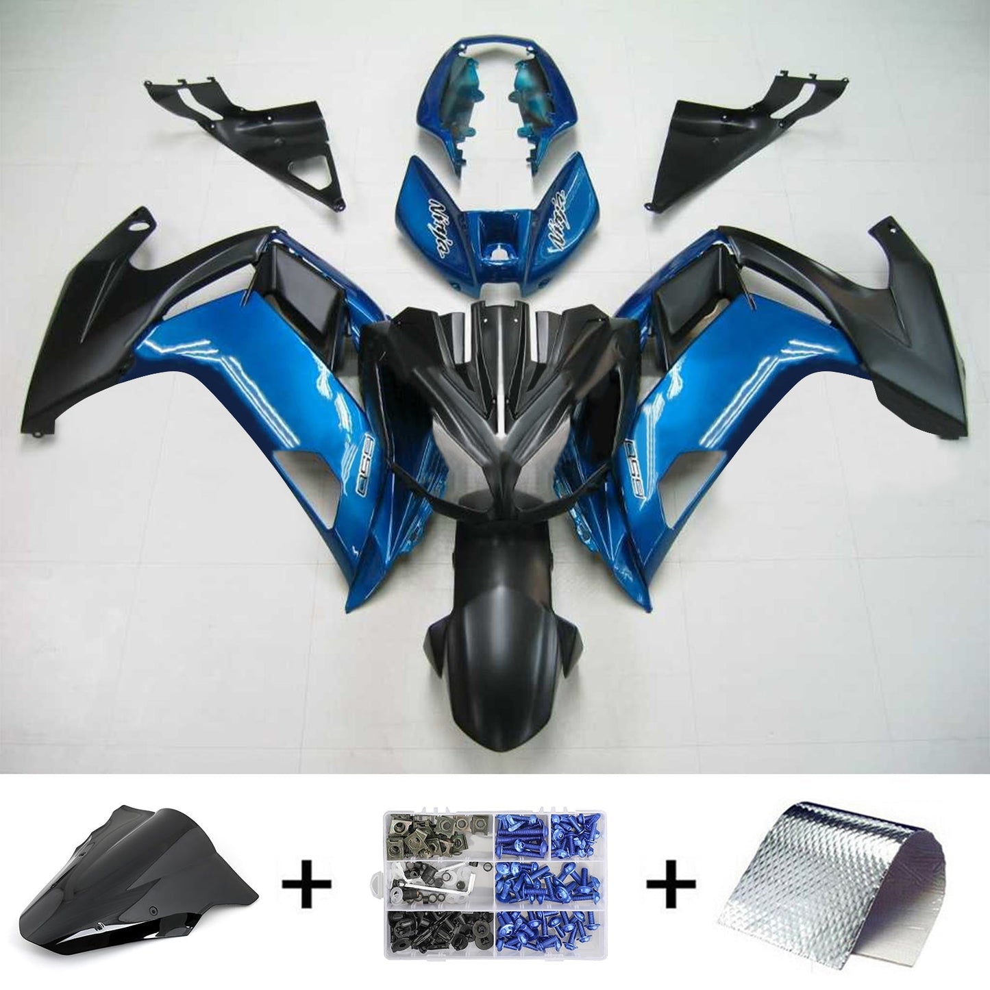 Amotopart 2012-2016 Kawasaki Ninja 650 kit di rivestimento blu nero