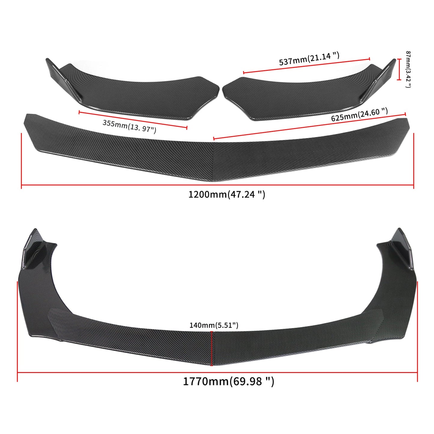 4 pezzi kit corpo labbro paraurti anteriore universale spoiler Fit GMC Honda Civic fibra di carbonio generico