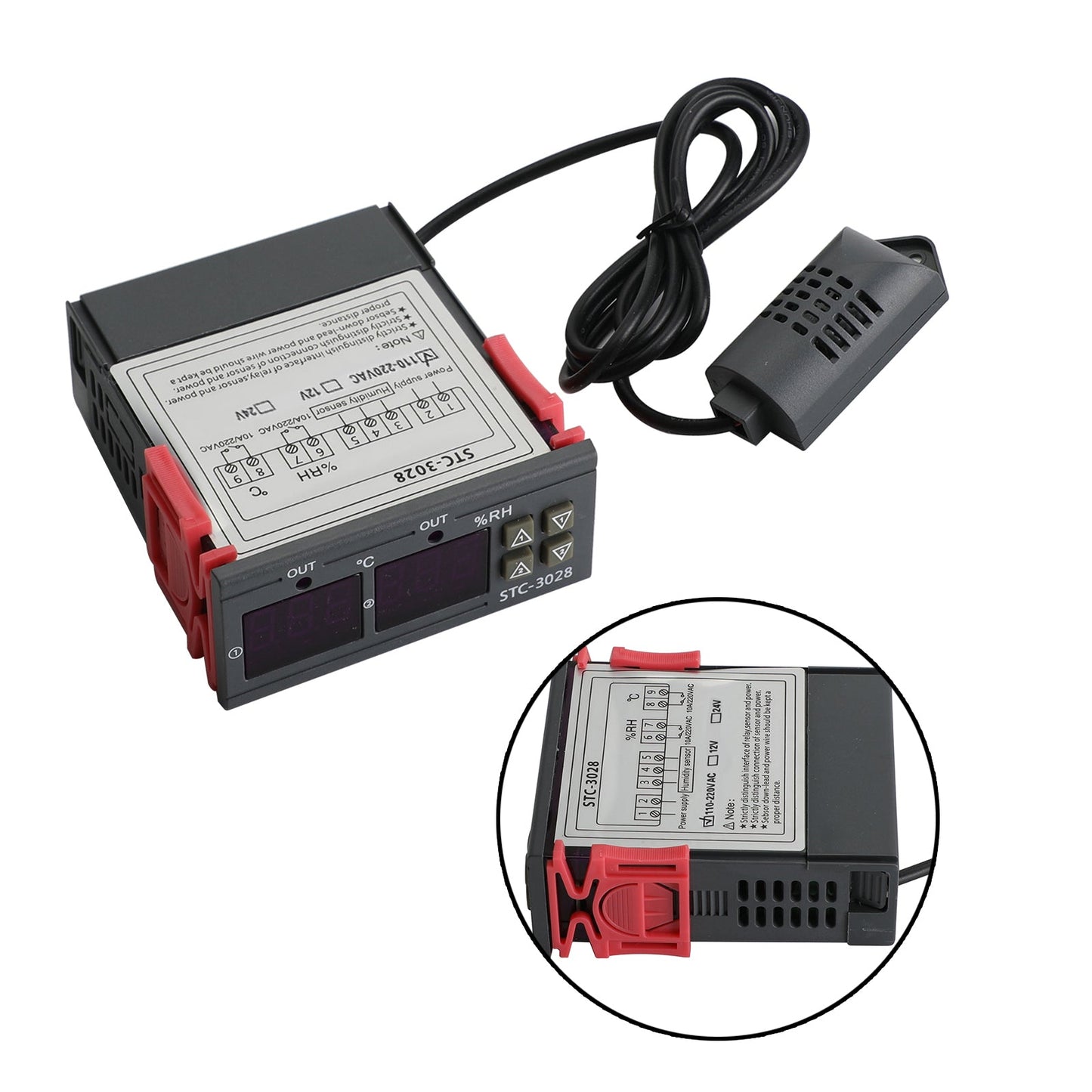 STC-3028 Termostato regolatore di temperatura e umidità digitale a doppio display + sonda
