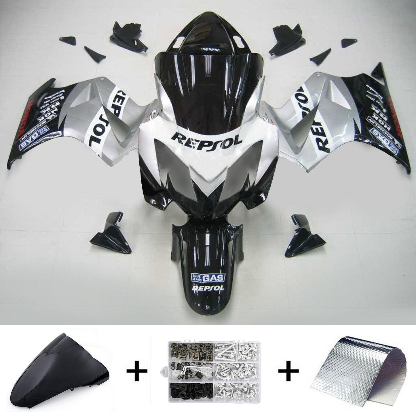 Amotopart 2002-2012 Honda VFR800 Sliver e kit di carenatura nera