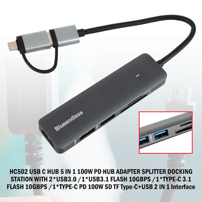 HC502 USB C Hub 5 in 1 Docking station per hub Pd da 100 W adatta per Windows Mac OS Linux