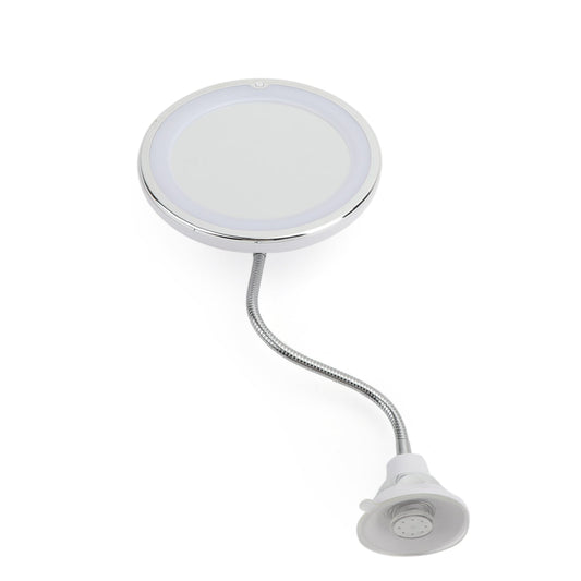 Specchio per trucco flessibile a collo d&#39;oca 10X con ventosa da bagno a luce LED 7 "