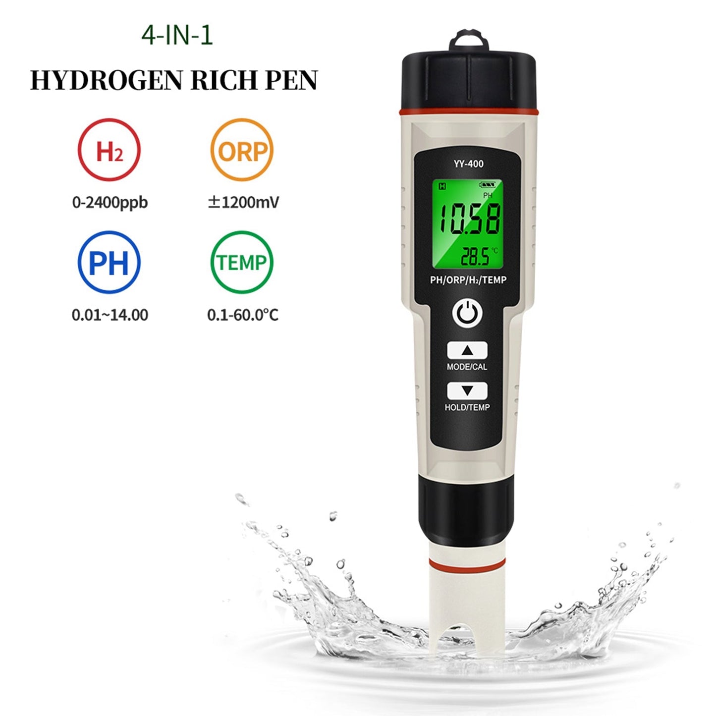 Penna per test portatile 4 in 1 ricca di idrogeno Tester per misuratore di qualità dell'acqua PH/ORP/TEMP