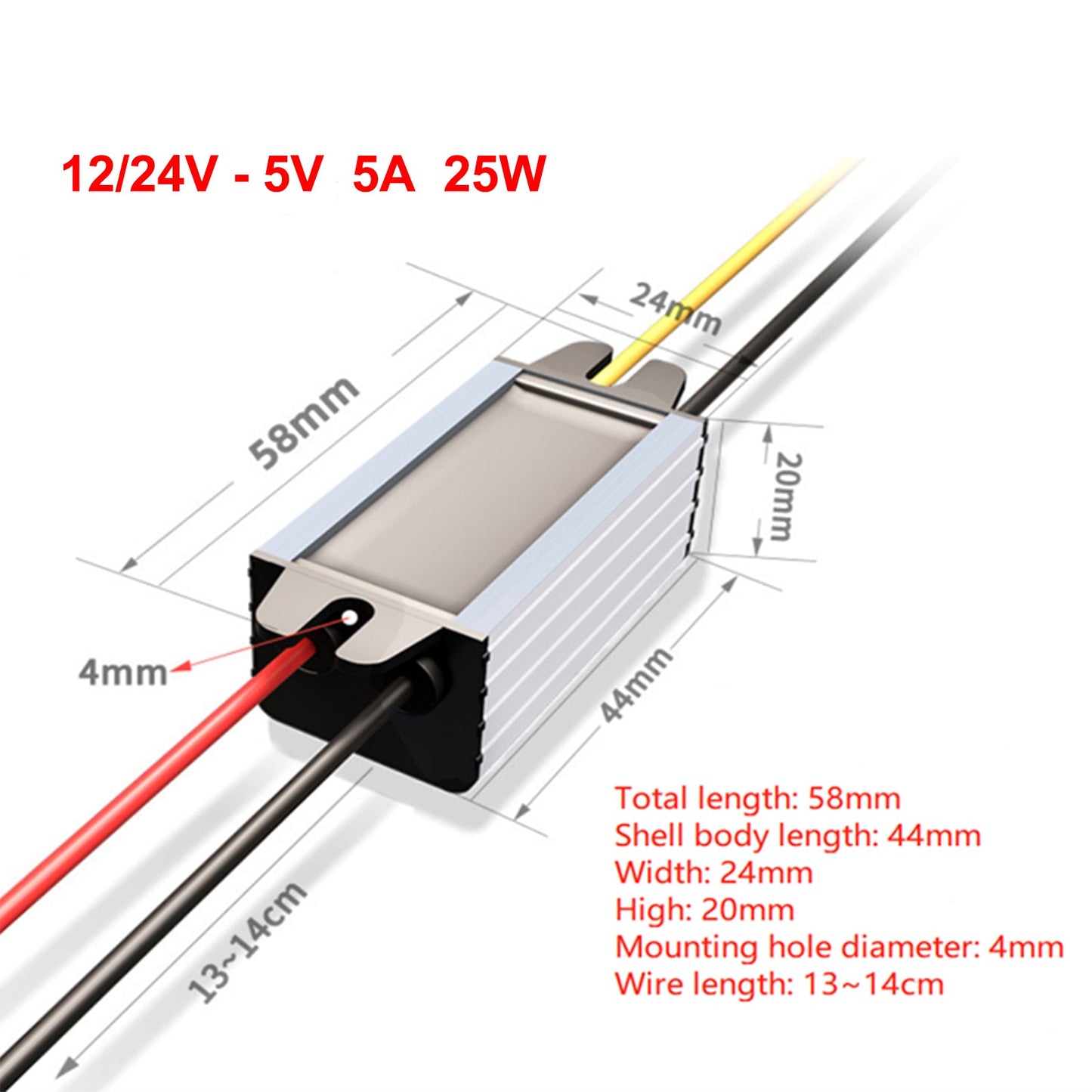 12V/24V a 5V 5A 25W Convertitore impermeabile Step Down Volt Modulo di alimentazione
