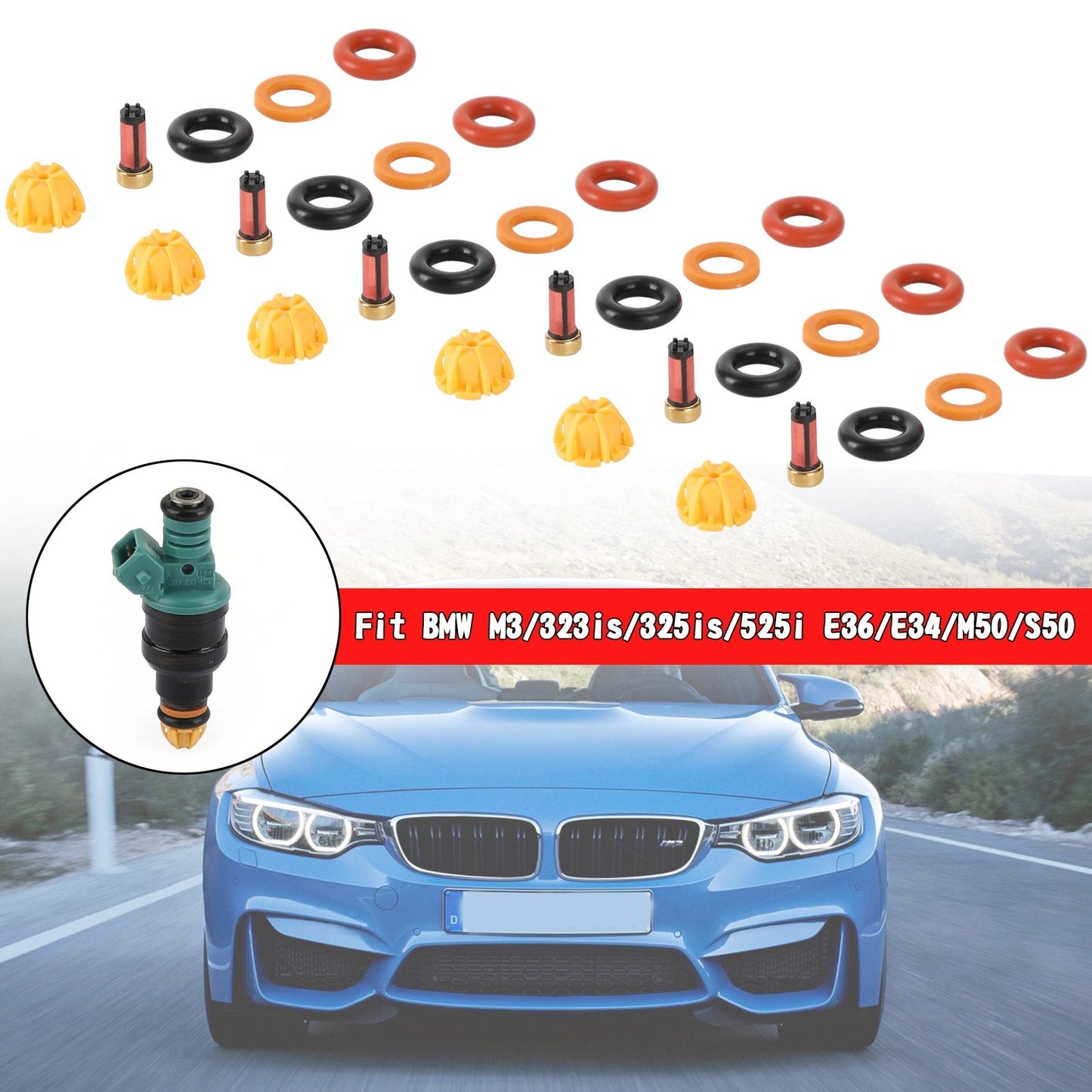 6 set kit guarnizioni riparazione iniettori carburante adatto per BMW M3/323is/325is/525i E36/E34/M50/S50 generico