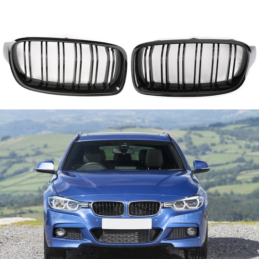 Griglia del rene anteriore nera lucida adatta per BMW Serie 3 F30 F35 2012-2017 Doppie doghe