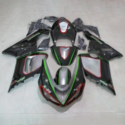 Amotopart Kawasaki 2005-2006 ZX6R 636 Kit di rivestimento nero rosso e verde