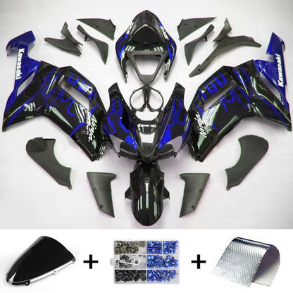 Amotopart Kawasaki 2007-2008 ZX6R 636 Nero con kit di spostamento della linea blu