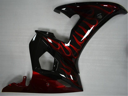 Amotopart 2003-2004 Yamaha YZF R6 Cladding Black & Red Flame Kit