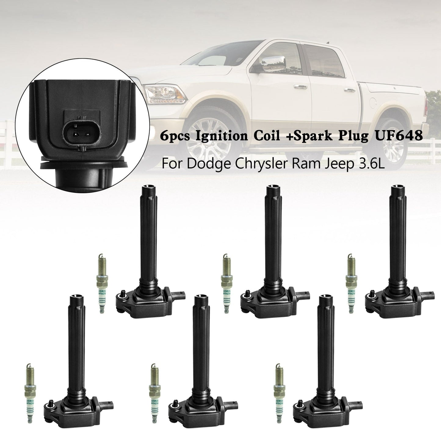 2011-2017 Chrysler 200 300 Dodge Challenger Charger Grand Caravan Journey 3.6L V6 6pcs Bobina di accensione + Candela UF648