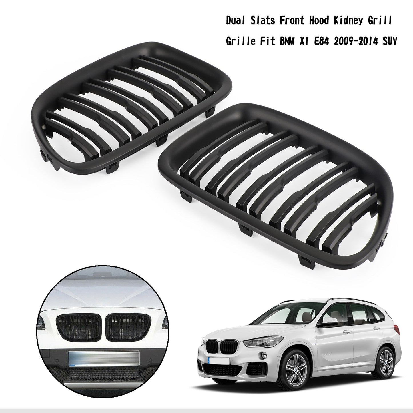 Nero opaco Dual Slats Front Hood Rene Griglia Griglia Fit BMW X1 E84 2009-14 SUV