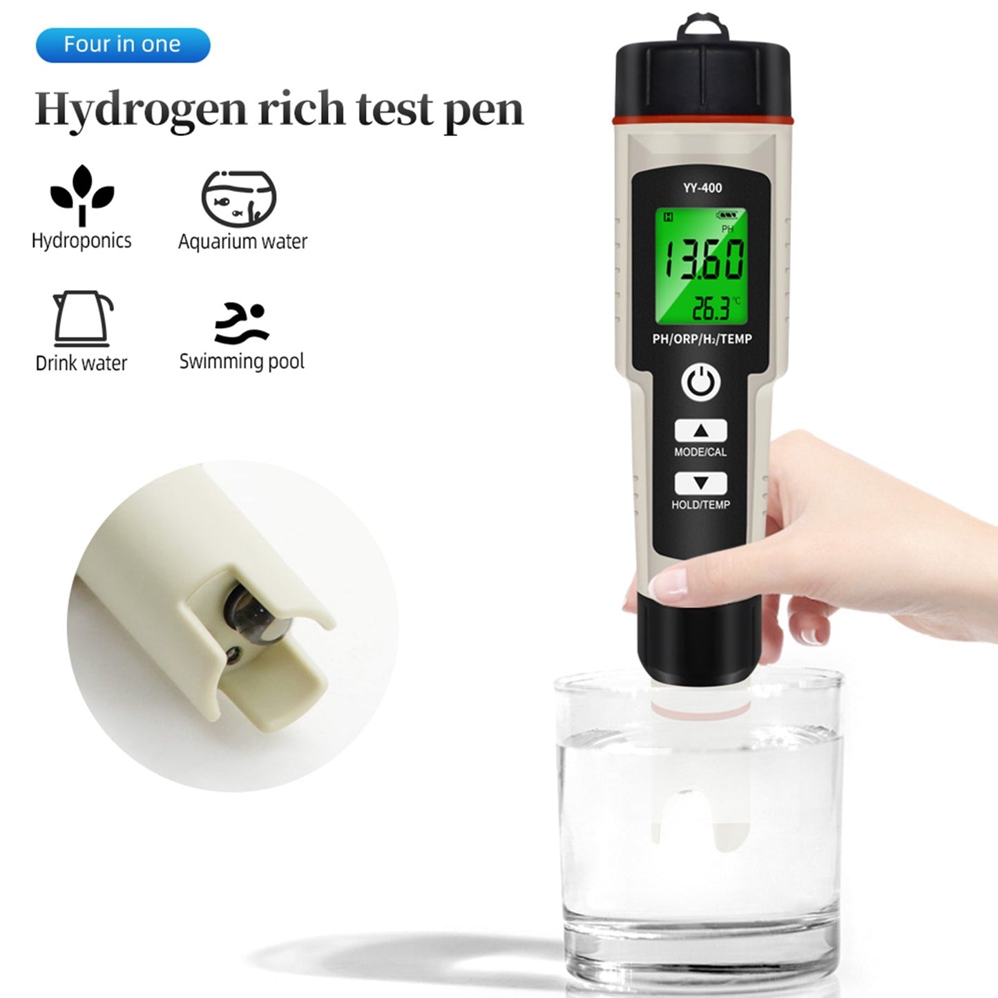 Penna per test portatile 4 in 1 ricca di idrogeno Tester per misuratore di qualità dell'acqua PH/ORP/TEMP