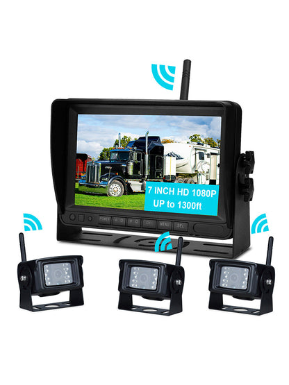 7" Display AHD 1080P Wireless 3CH Kit telecamera di retromarcia per rimorchio per camion