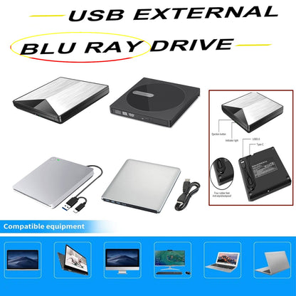 6X Masterizzatore Blu ray USB Esterno Super Slim BD DVD CD RW Disc Writer Lettore di film