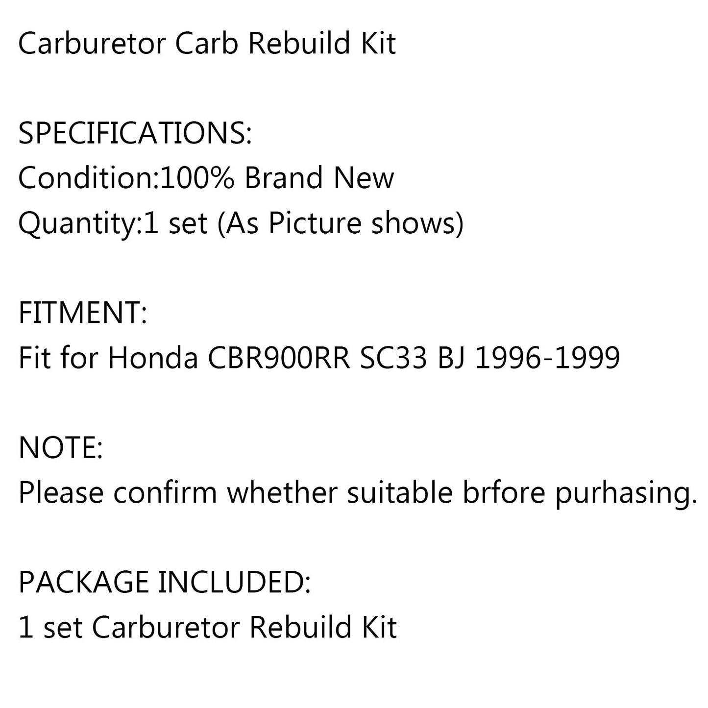 Moto Carburatore Riparazione Rebuild Kit per Honda CBR900RR SC33 BJ 1996-1999 Generico