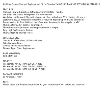 Filtro aria adatto per Yamaha T-MAX TMAX 530 2017 2018 2019 Repl. # BC3-14451-00-00 Generico