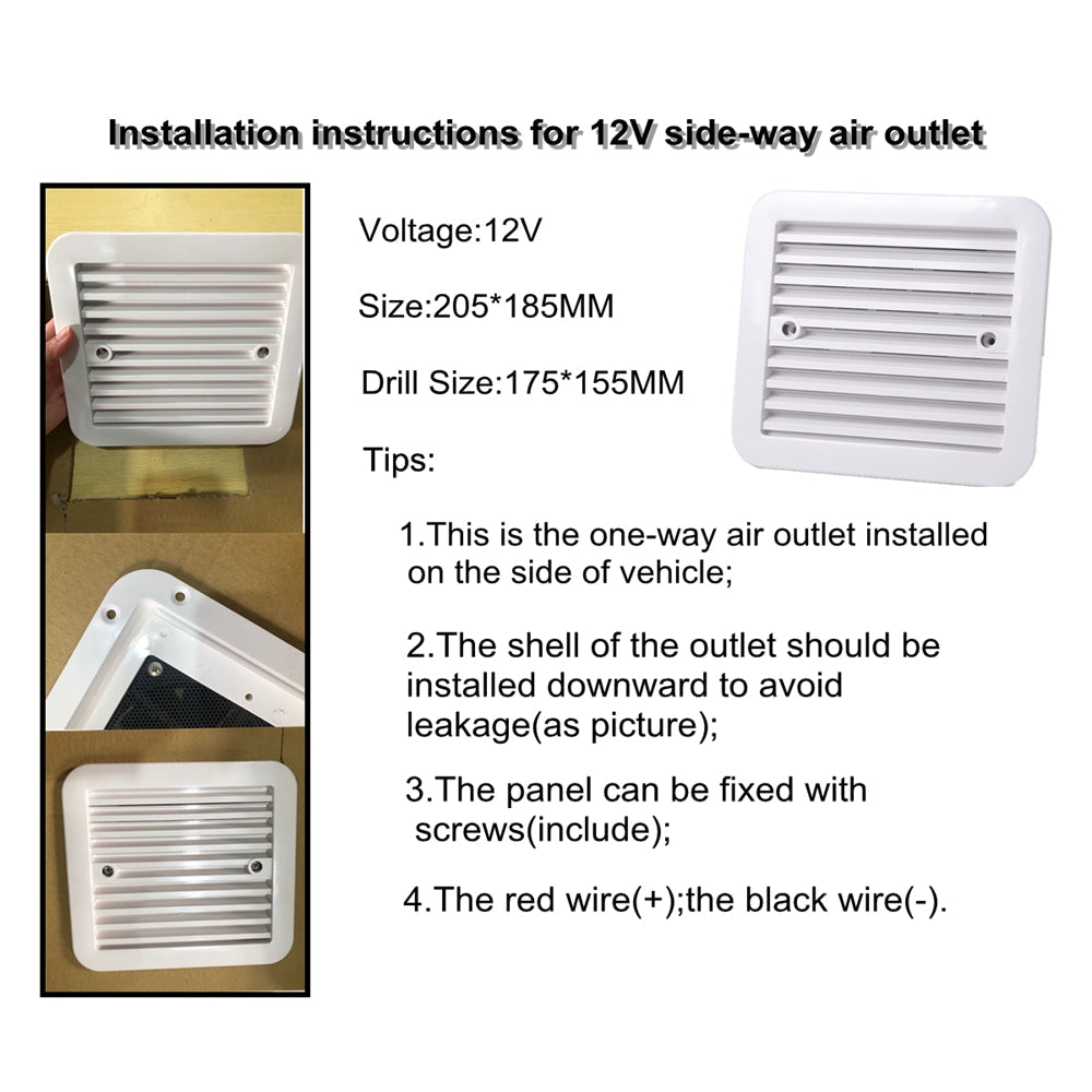 12V RV Caravan Side Air Trailer Vent Ventilazione Raffreddamento Ventilatore di scarico muto