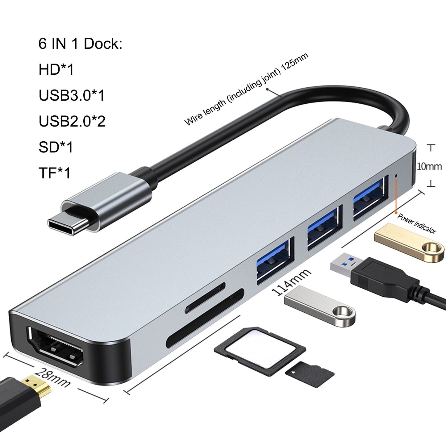 Uscita HD USB-C tipo C 6 in 1 Adattatore HD USB 3.0 4K HUB Dock multifunzione