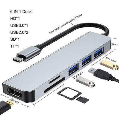 Uscita HD USB-C tipo C 6 in 1 Adattatore HD USB 3.0 4K HUB Dock multifunzione