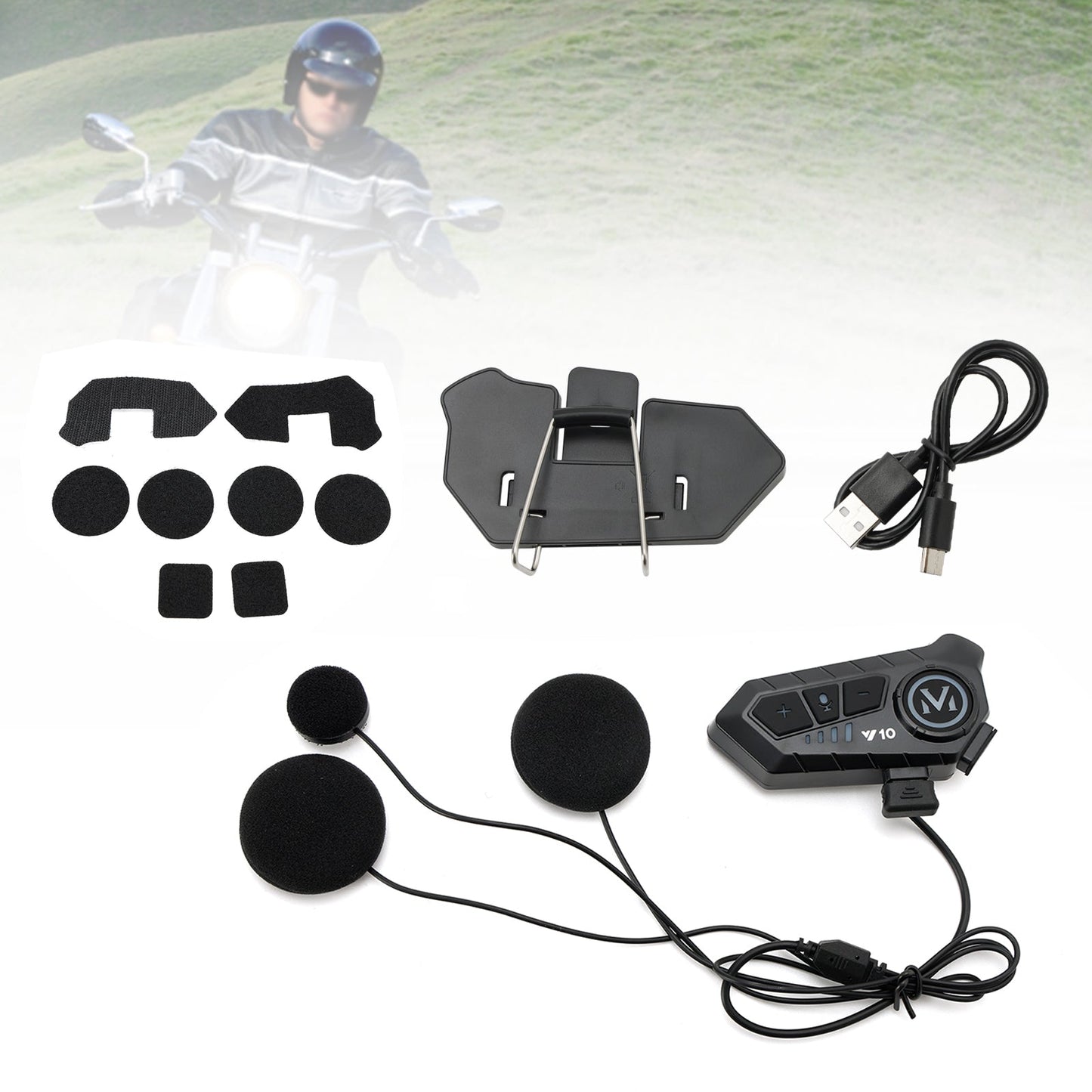 Auricolare Bluetooth per casco con altoparlante universale nero per moto