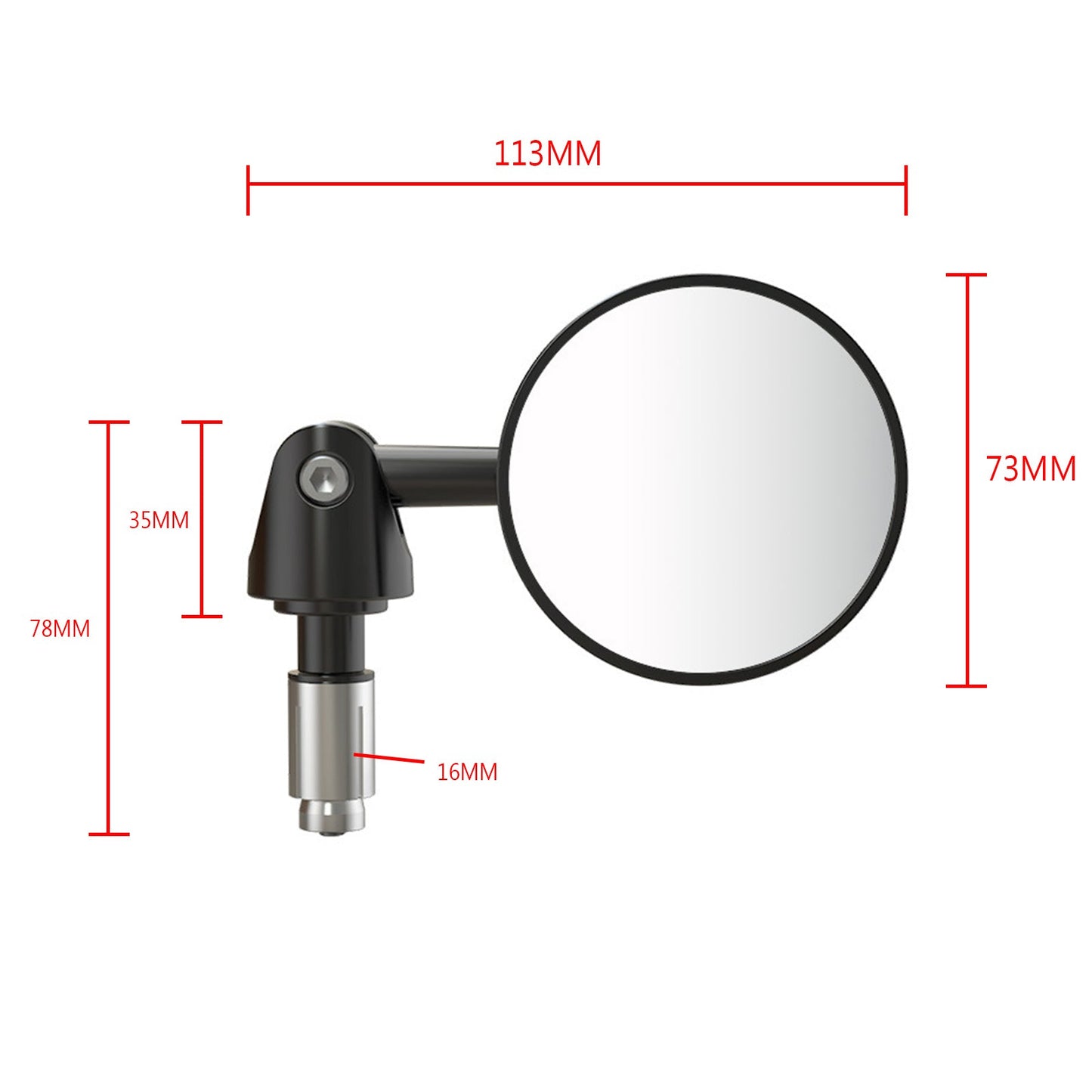 Specchietti retrovisori manubrio regolabili da 22 mm, neri, specchio CONVEX da 73 mm, ID moto 16-18 mm generici