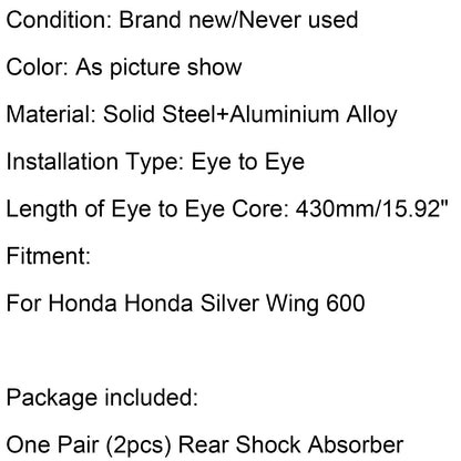Moto 425mm Sospensione Ammortizzatori Aria Posteriore Per Honda Silver Wing 600 Generico