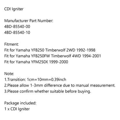 Accenditore CDI adatto per Yamaha YFB250 Timberwolf YFB250FW YFM250X 4BD-85540-10 Generico