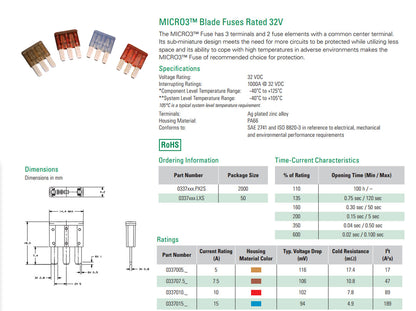 5Pcs Micro3 Fuse Automotive ATL 20A 3 Prong Micro Fusibile a lama per Ford Focus