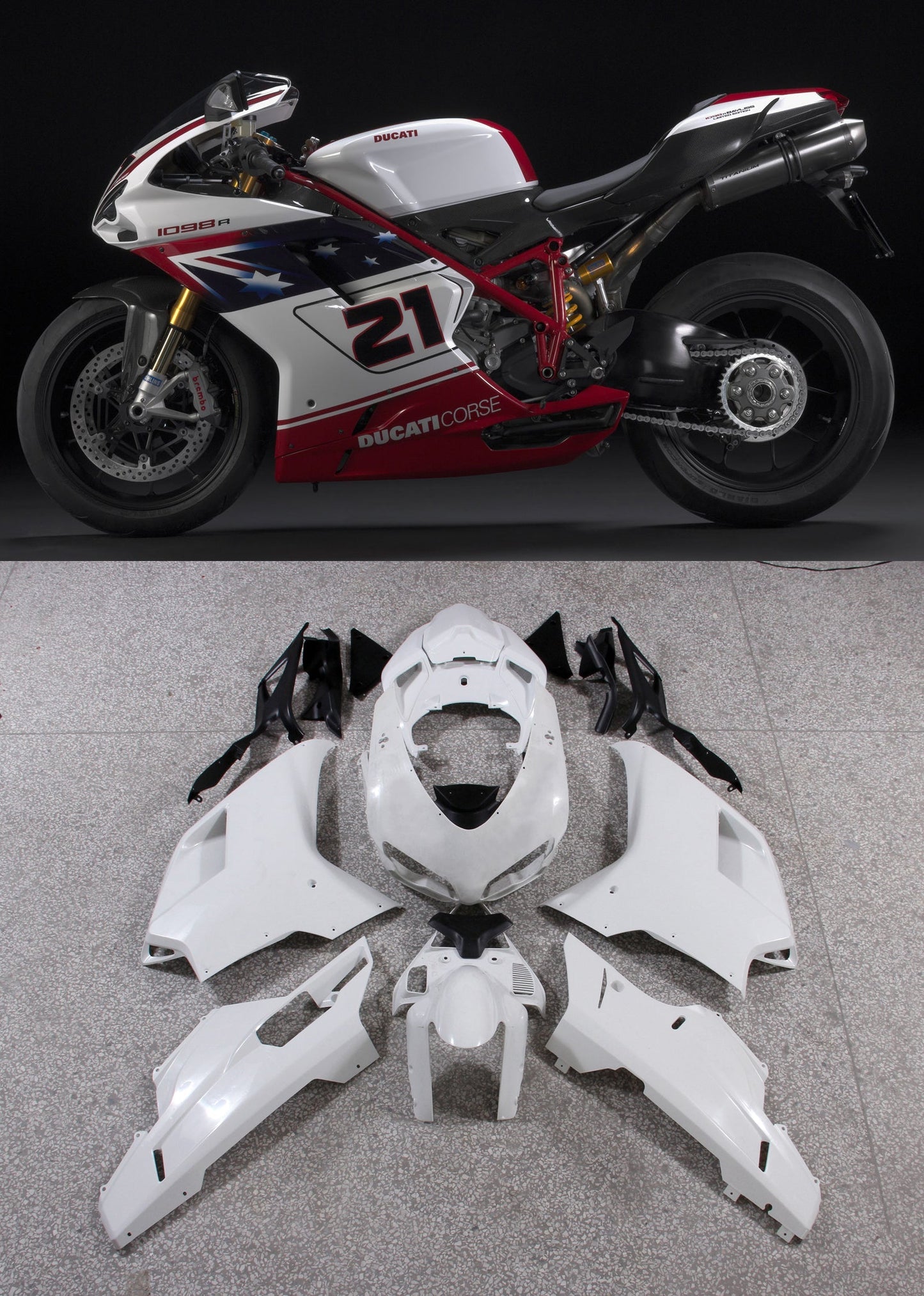 Carenature 2007-2012 Ducati 1098 1198 848 Bianco Rosso No.21 1098 Generico