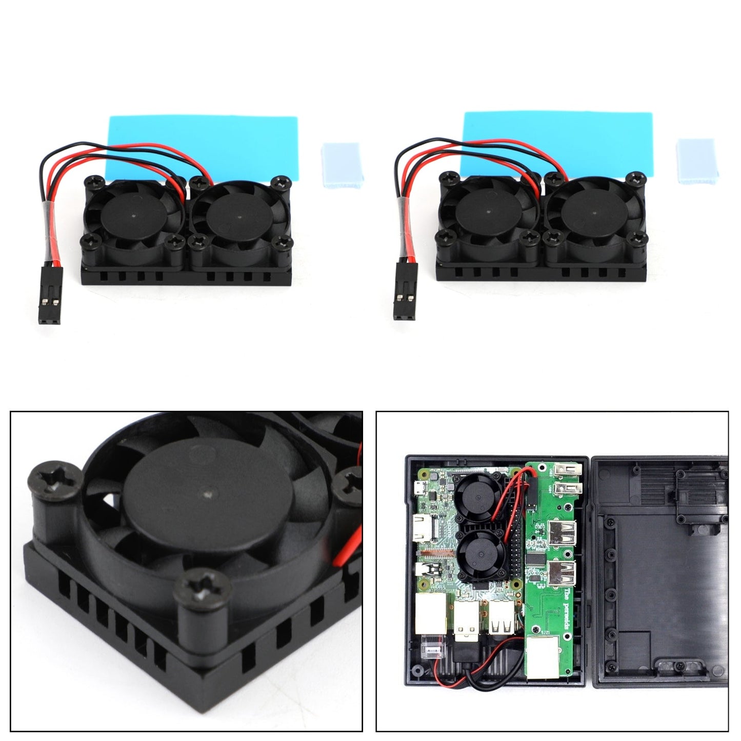 Doppia doppia ventola di raffreddamento Modulo ventola quadrata con dissipatore di calore per Raspberry Pi 4B 3B+