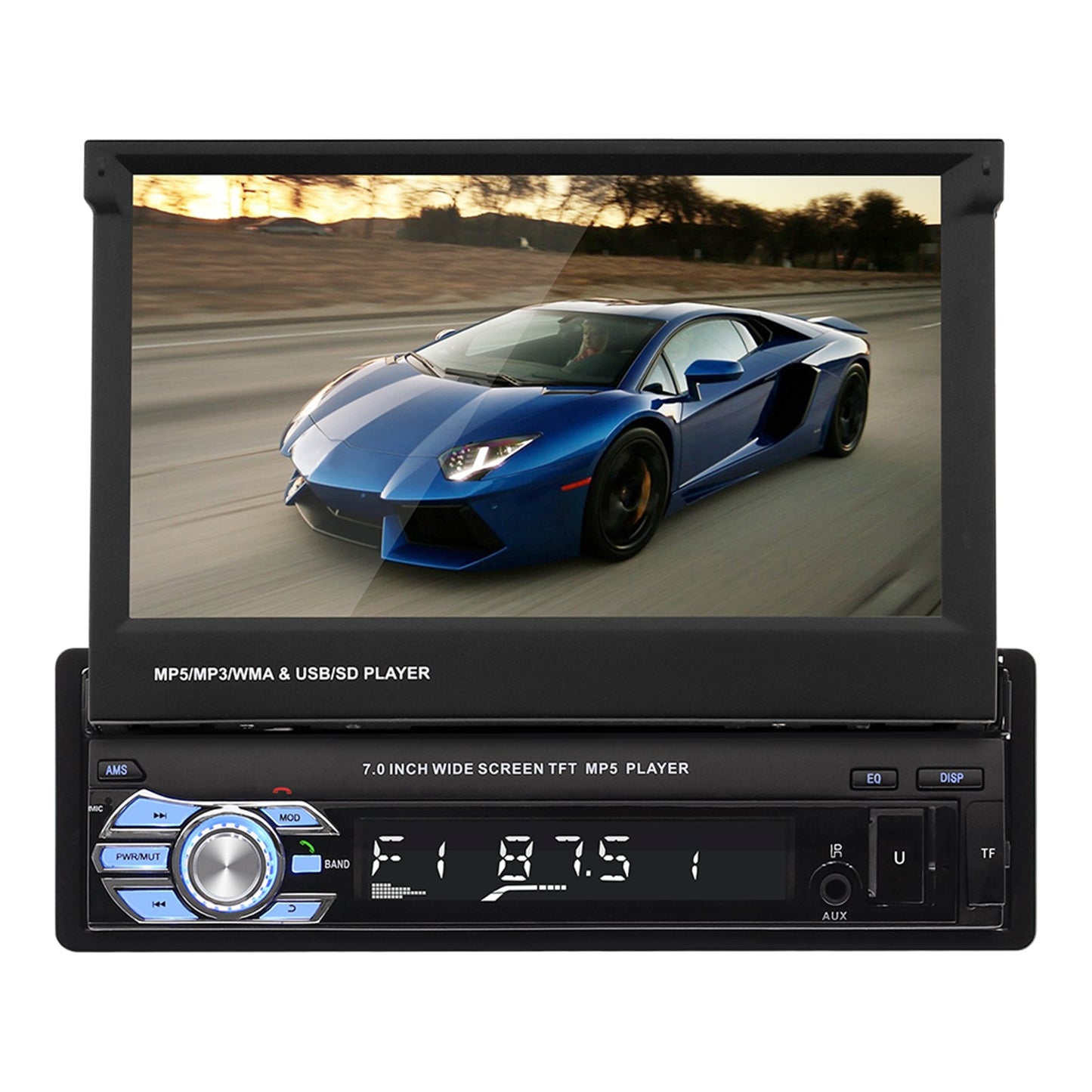 7" 1Din Telescopico Touch Screen Autoradio Stereo Lettore MP5 BT/USB/AUX con fotocamera