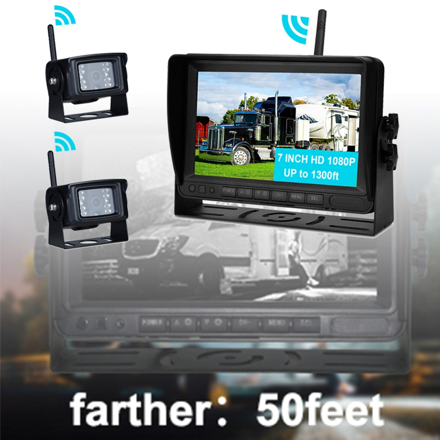 7" Display AHD 1080P Wireless 2CH Kit telecamera di retromarcia per retromarcia per camion rimorchio