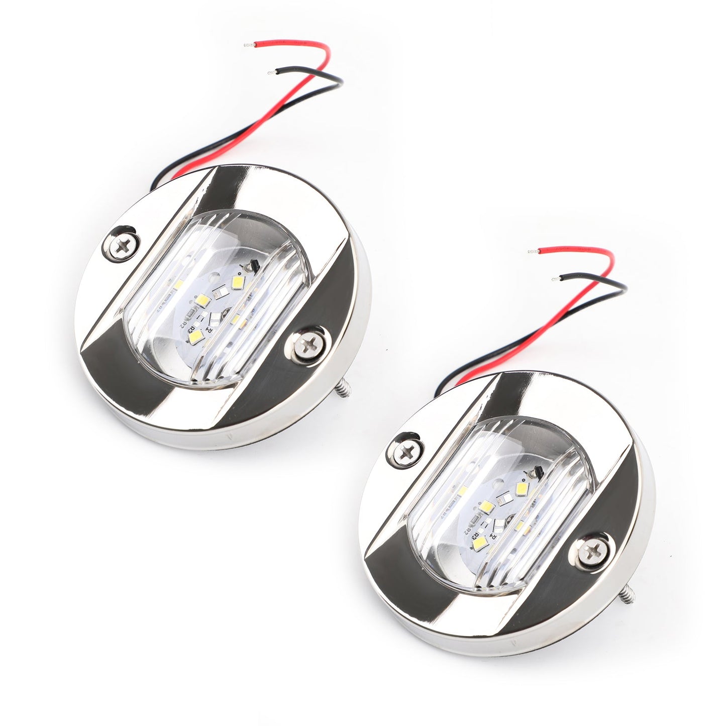 2PCS LED Marine Boat Yacht Specchio di poppa Cromo Ancora Luce di poppa Rotonda 2835-SMD 12V