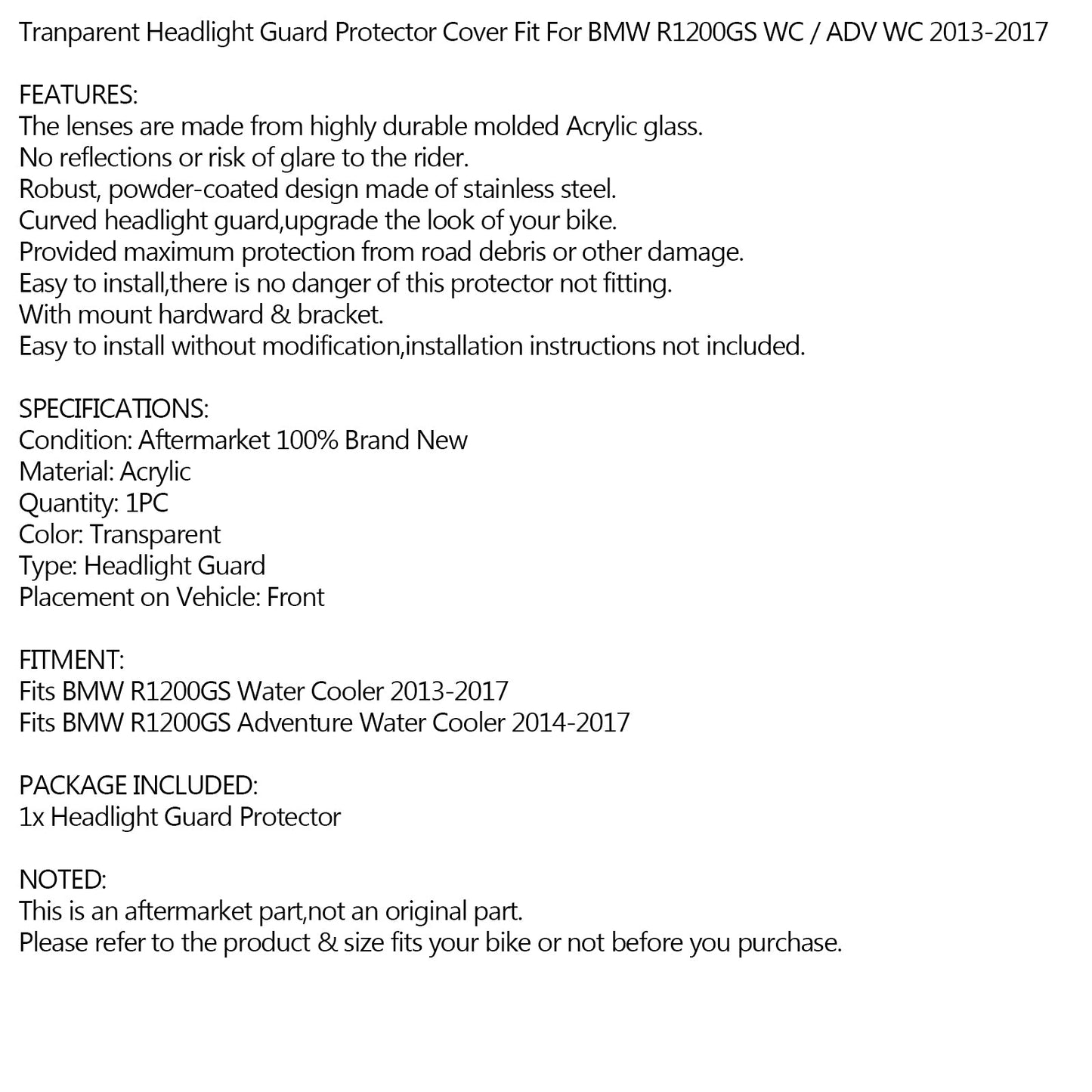 Protezione faro trasparente per BMW R1200GS Adventure / WC 2013-2017 Generico