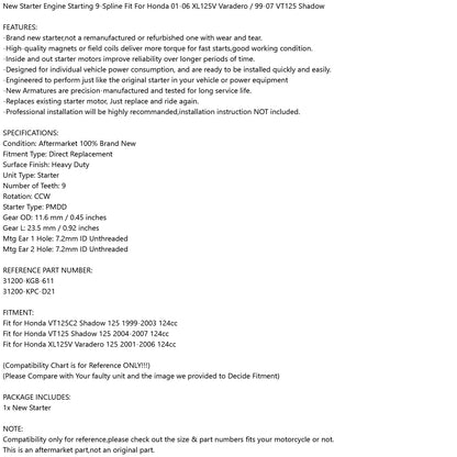 Motorino di avviamento adatto per Honda XL 125V Vardero 01-06 VT 125 Shadow 99-07 generico