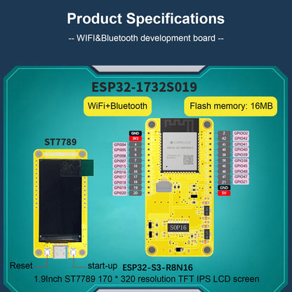ESP32-S3 Scheda di sviluppo schermo da 1,9" Modulo TFT display Wifi Bluetooth 170*320