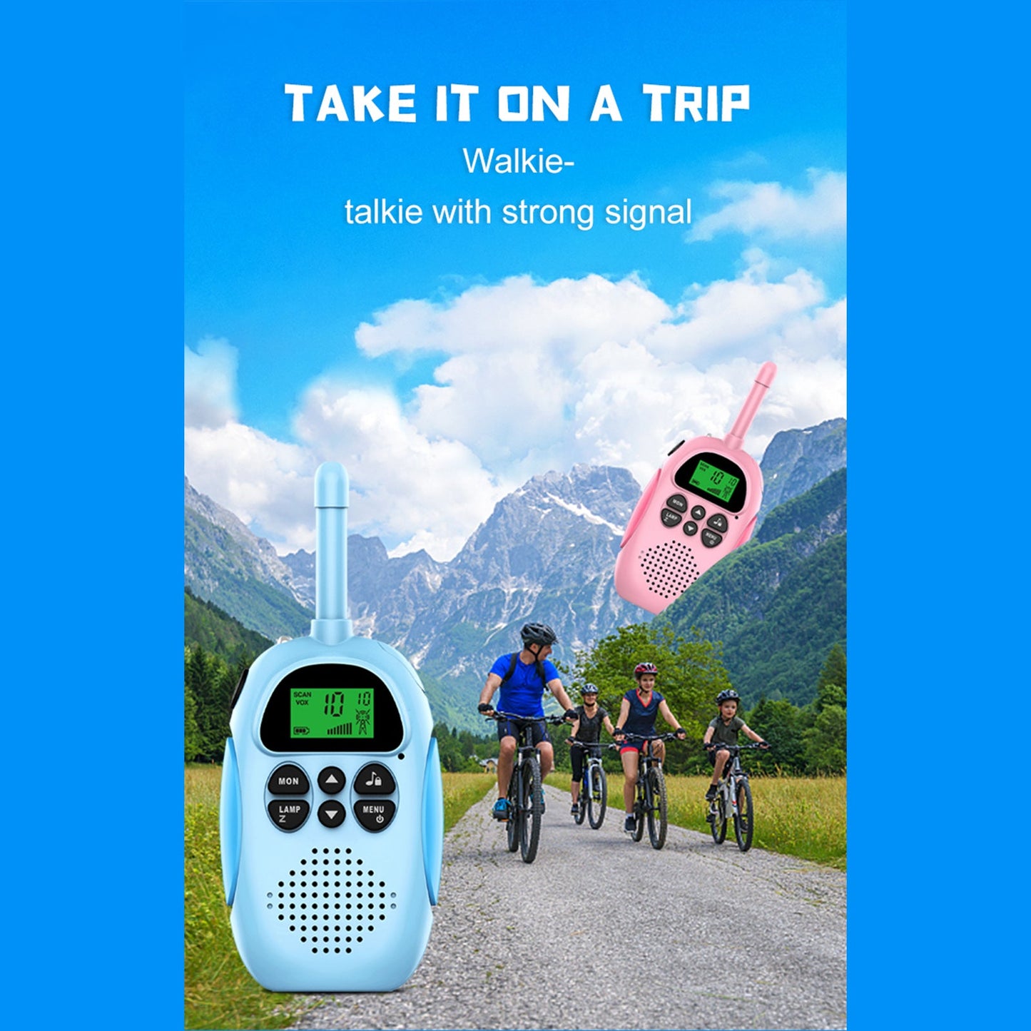 Confezione da 2 walkie talkie per bambini 22 canali radio a 2 vie portata 3 km palmare originale
