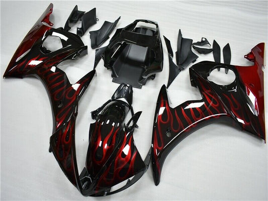 Amotopart 2003-2004 Yamaha YZF R6 Cladding Black & Red Flame Kit