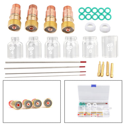 30Pcs TIG Welding Stubby Gas Lens Pyrex Cup Kit Adatto per torcia Tig WP-17/18/26