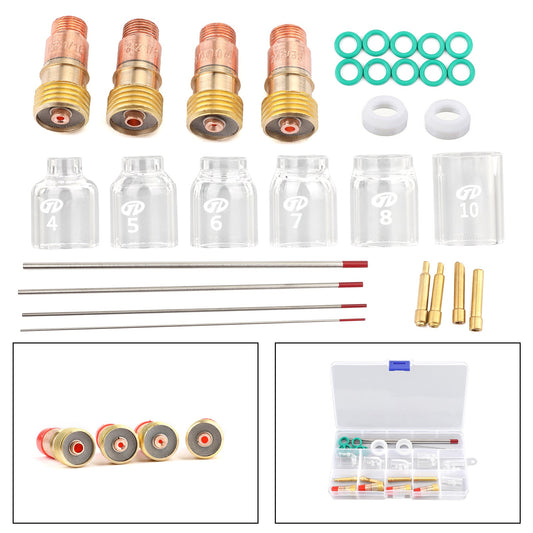 30Pcs TIG Welding Stubby Gas Lens Pyrex Cup Kit Adatto per torcia Tig WP-17/18/26