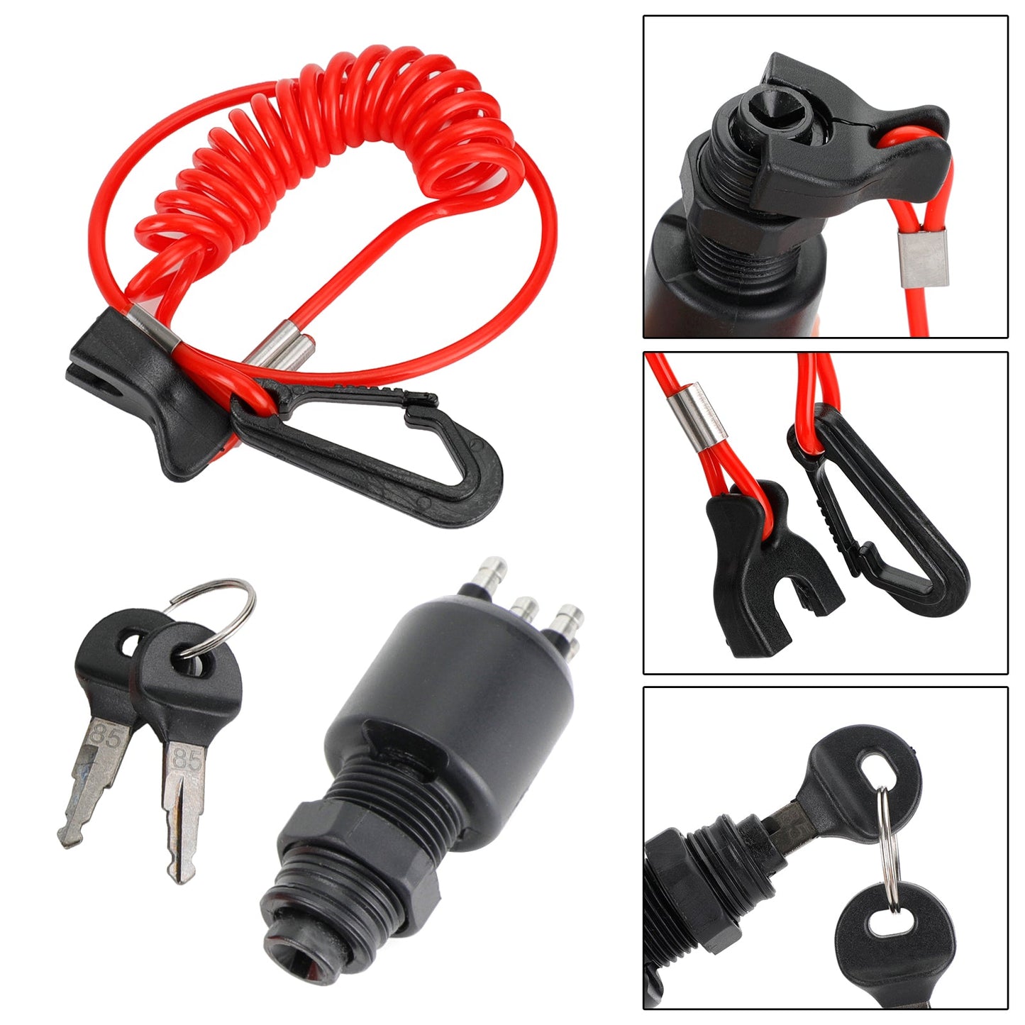 Interruttore a chiave di accensione e cordino di sicurezza adatto per Johnson Evinrude 5005801 175974