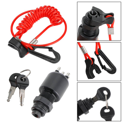 Interruttore a chiave di accensione e cordino di sicurezza adatto per Johnson Evinrude 5005801 175974