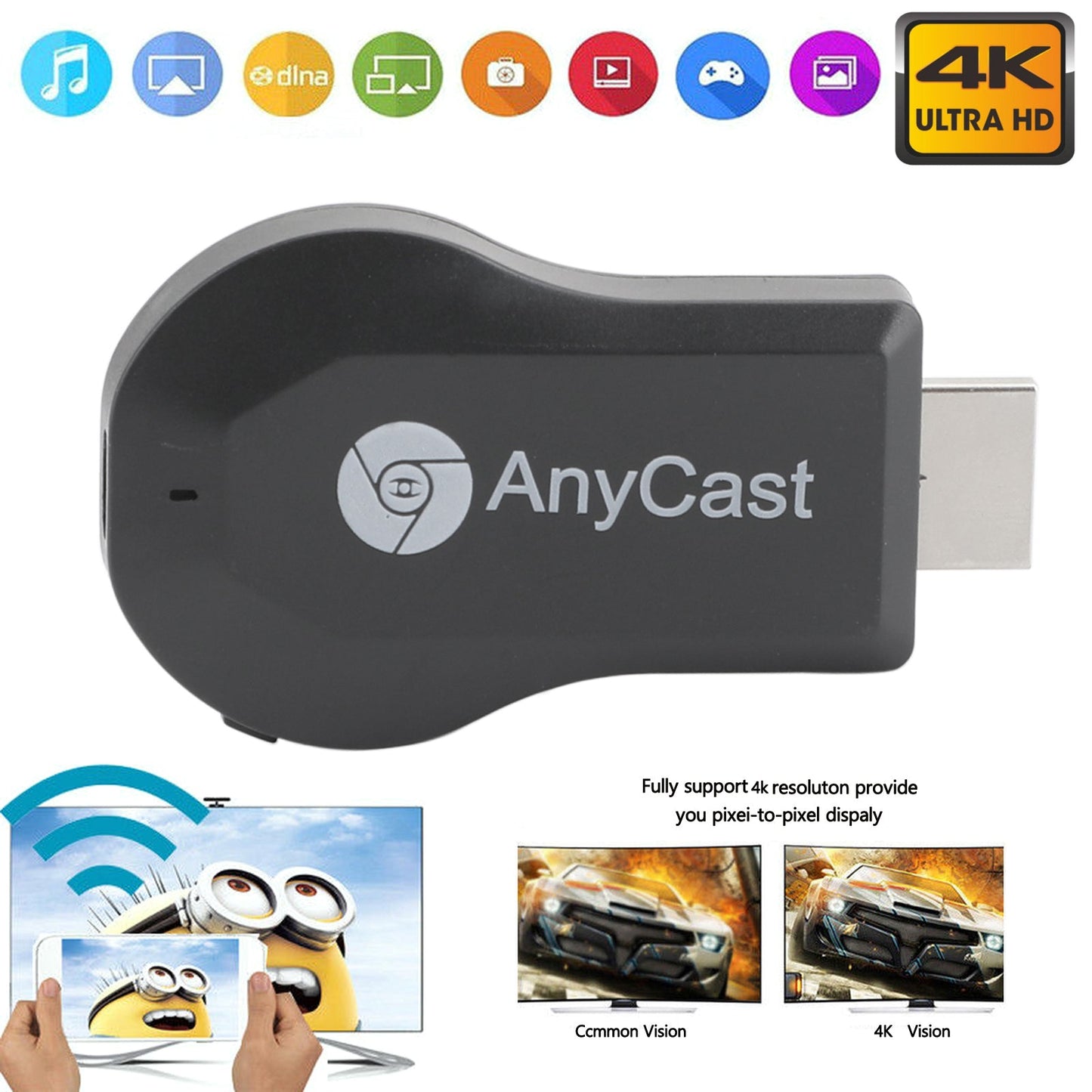 M100 True 4K TV Stick TV Streamer Ricevitore dongle wireless Anycast HDM WiFi