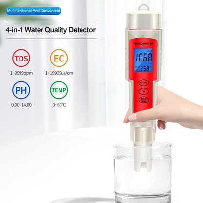 Tester di analisi della qualità dell&#39;acqua della penna del misuratore digitale 4in1 PH/TDS/EC/temperatura