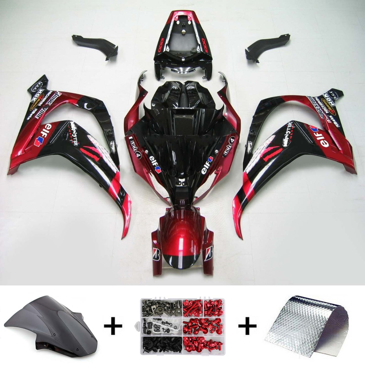 Amotopart Kawasaki ZX10R 2011-2015 kit di rivestimento nero altamente rosso