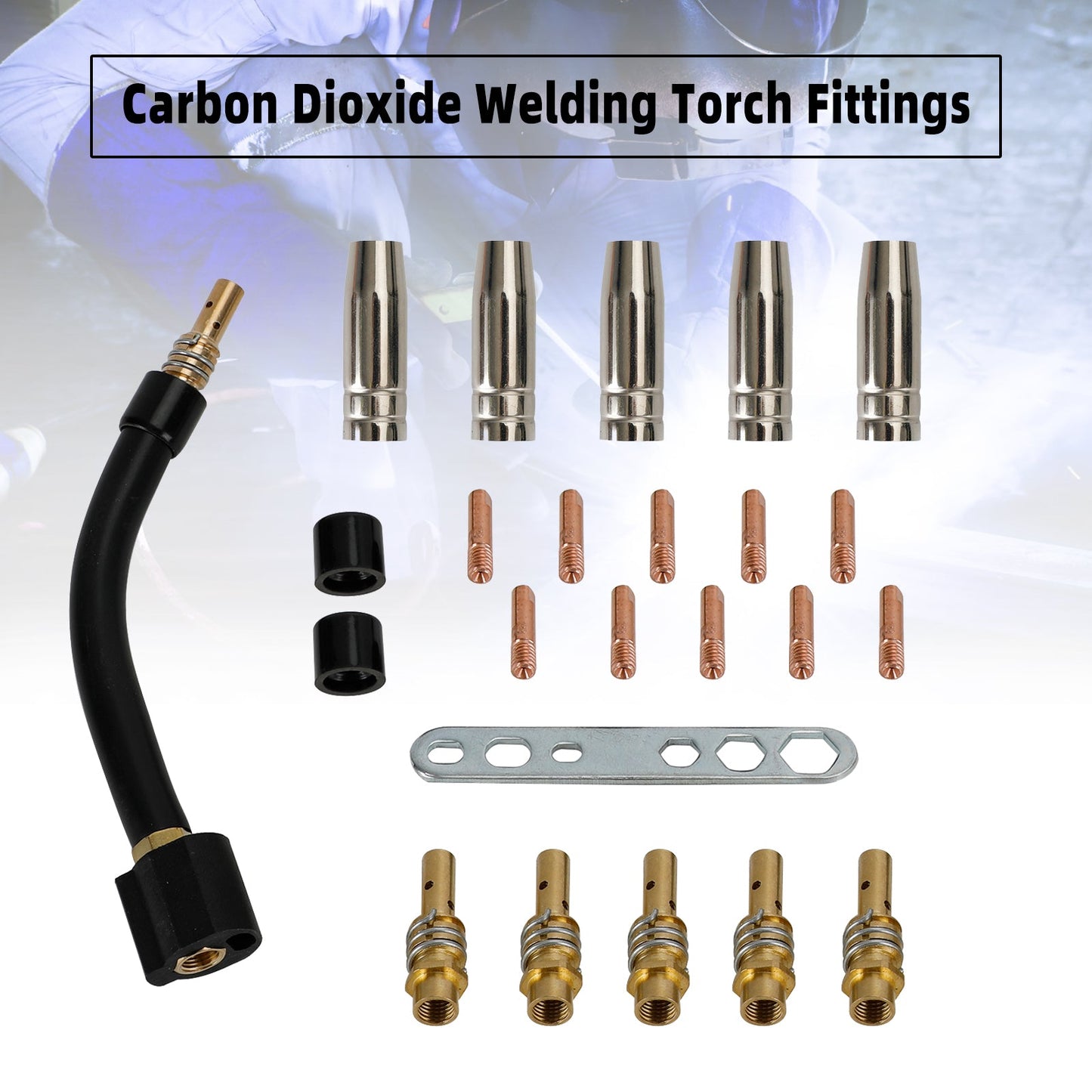 24 Pcs 15AK MIG/MAG Torcia di Saldatura Punte di Contatto Supporto Ugello Gas Collo di Cigno Parti