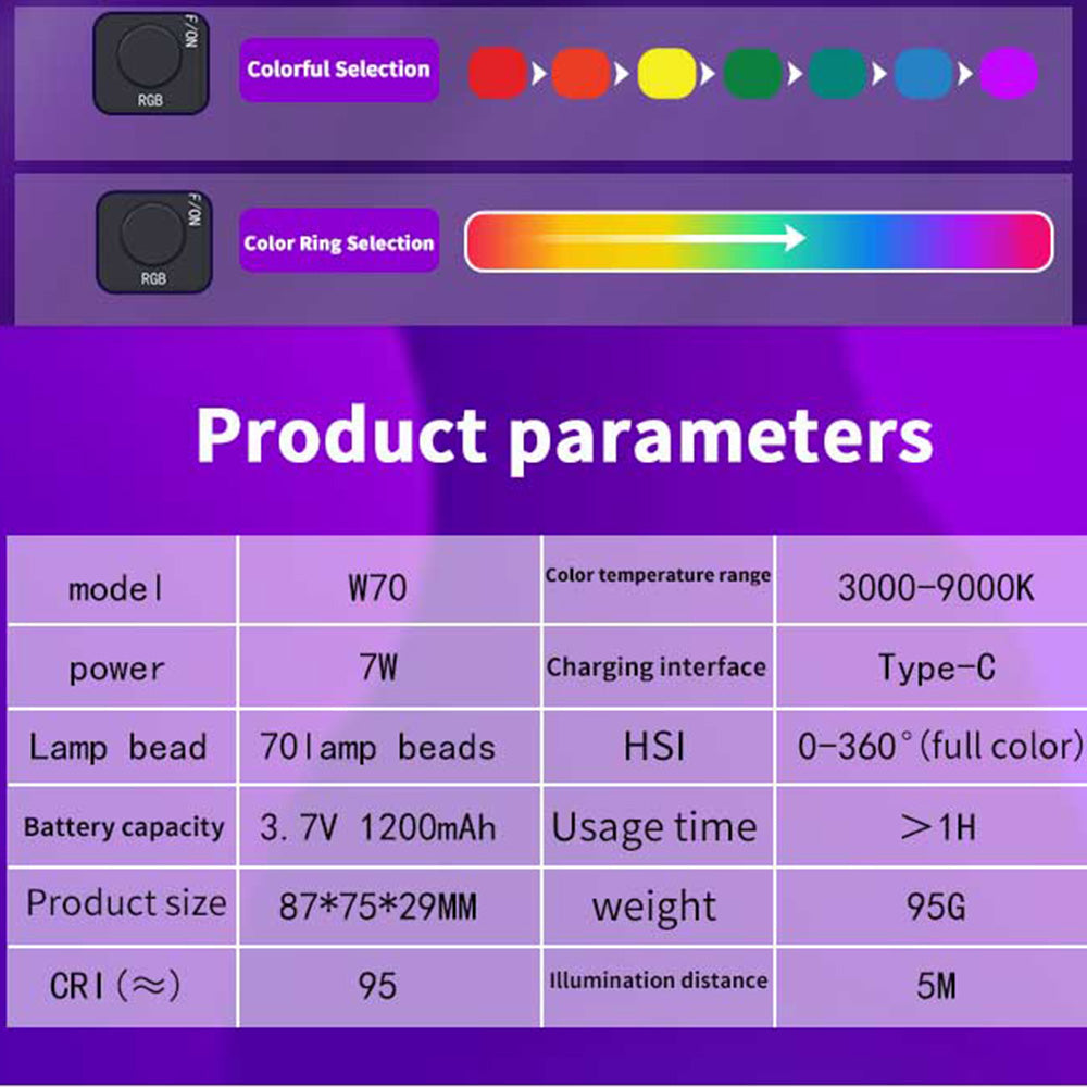 Pocket RGB Full Colour 3000-9000K LED Video Light Photography Fill Lamp VLog