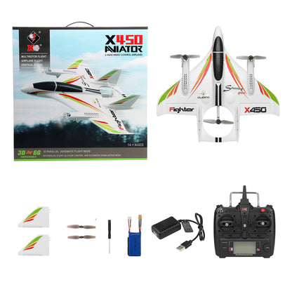 WLtoys XK X450 RC Airplane Brushless 2.4G 6CH 3D/6G LED ad ala fissa RTF