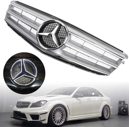 Griglia paraurti anteriore Fit Benz Classe C W204 W/LED Emblem C300/C350 2008-2014 Chrome Generico